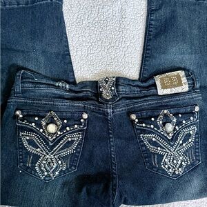 B.B Jeans Womens Size 9 Bling Rhinestone Butterfly Pocket Dark Wash Y2K Glam
